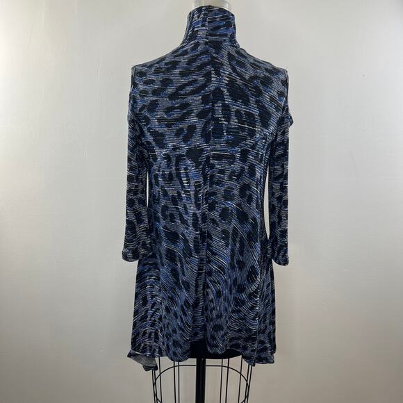 CLARA SUN WOO Blue Black XS Cold Shoulder Top Turtleneck 3/4 Sleeve Pullover - Picture 5 of 7